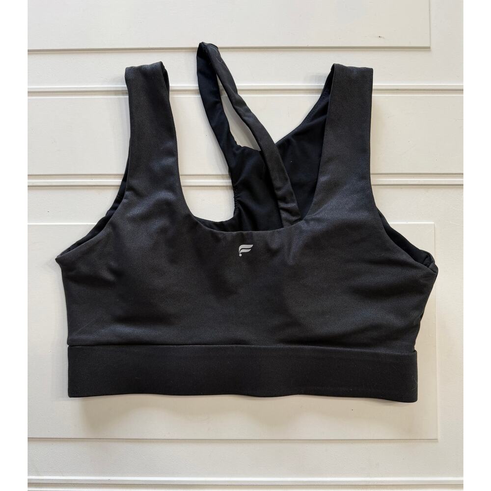 Fabletics Womens Sz M Black Cold Shoulder Textured Padded Crop Top Sports Bra - Picture 5 of 5